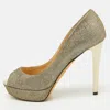 Jimmy Choo Metallic Gold Lurex Fabric Peep Toe Platform Pumps In Gold