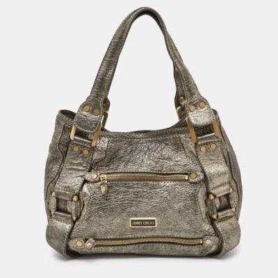 Pre-owned Jimmy Choo Metallic Grey Leather Mahala Tote