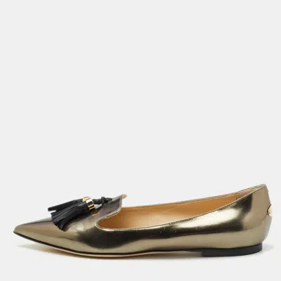Pre-owned Jimmy Choo Metallic Laminated Leather Tassel Ballet Flats Size 39