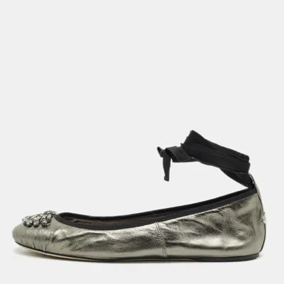Jimmy Choo Metallic Leather Crystal Embellished Grace Ballet Flats In Multi