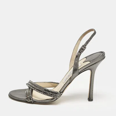 Pre-owned Jimmy Choo Metallic Leather Hepsie Slingback Sandals Size 39