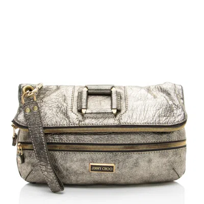 Jimmy Choo Metallic Leather Marin Fold Over Clutch In Gold