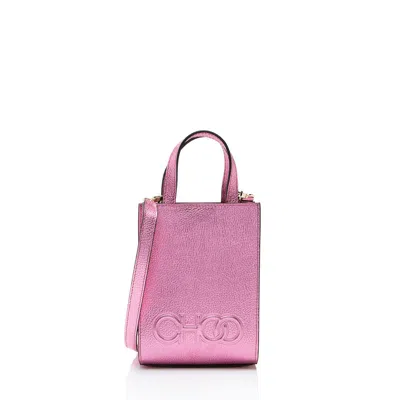 Jimmy Choo Metallic Leather Mini Tote In Pink