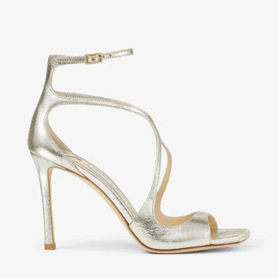 Jimmy Choo Metallic Leather Strappy Heel Sandal In Silver