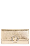 Jimmy Choo Women's Crystal-embellished Metallic Leather Wallet With Chain In Gold