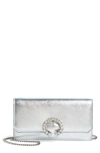 Jimmy Choo Metallic Leather Wallet On A Chain In Silver