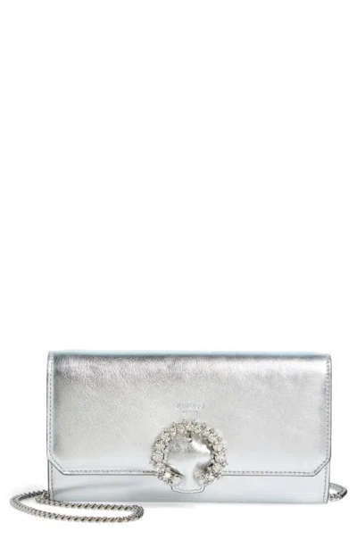 Jimmy Choo Metallic Leather Wallet On A Chain In Silver