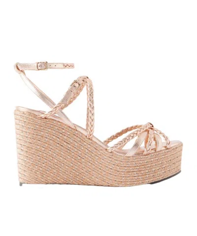 Jimmy Choo Metallic Leather Wedge Sandals In Brown