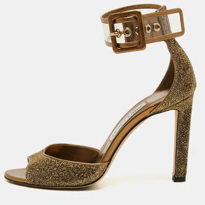 Pre-owned Jimmy Choo Metallic Lurex Fabric And Pvc Moscow Ankle Strap Sandals Size 37.5