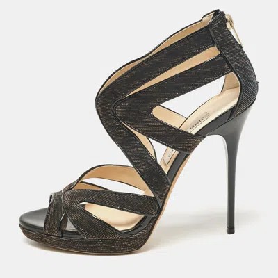 Pre-owned Jimmy Choo Metallic Lurex Fabric Ankle Strap Sandals Size 39