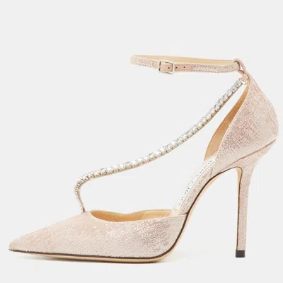 Jimmy Choo Metallic Lurex Fabric Talika Crystal Embellished Ankle Strap Pumps In Silver