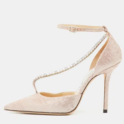 Pre-owned Jimmy Choo Metallic Lurex Fabric Talika Crystal Embellished Ankle Strap Pumps Size 36 In Silver
