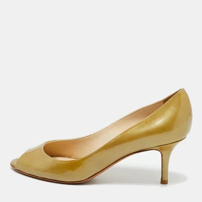 Jimmy Choo Metallic Patent Leather Evelyn Peep Toe Pumps In Gold