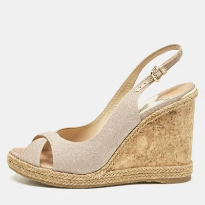 Pre-owned Jimmy Choo Metallic Pink Glitter Amely Wedge Sandals Size 39