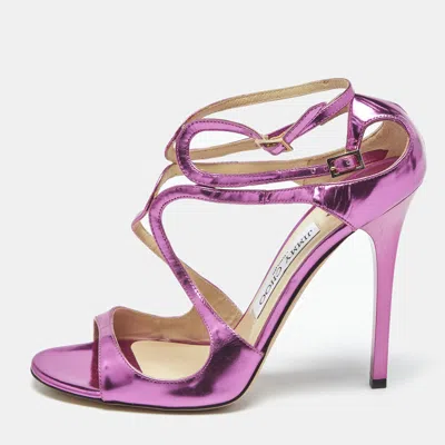Pre-owned Jimmy Choo Metallic Pink Patent Leather Azia Ankle Strap Sandals Size 38