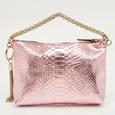 Pre-owned Jimmy Choo Metallic Pink Python Callie Clutch Bag
