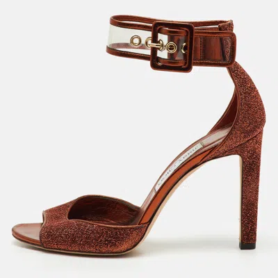 Pre-owned Jimmy Choo Metallic Pop Orange Lurex And Pvc Moscow Ankle Strap Sandals Size 39