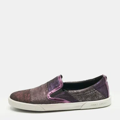 Jimmy Choo Metallic Purple Lace Print Suede Demi Sneakers