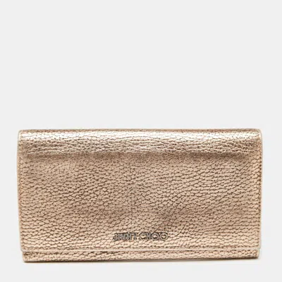 Jimmy Choo Metallic Rose Gold Leather Flap Continental Wallet In Multi