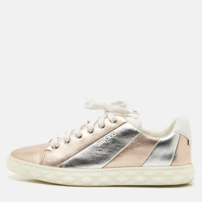 Pre-owned Jimmy Choo Metallic Rose Gold/silver Leather Low Top Sneakers Size 39.5