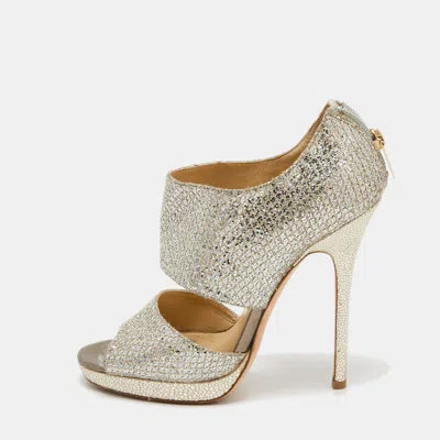 Jimmy Choo Metallic Silver Glitter Private Platform Sandals In Neutral