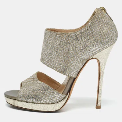 Pre-owned Jimmy Choo Metallic Silver Glitter Private Platform Sandals Size 37