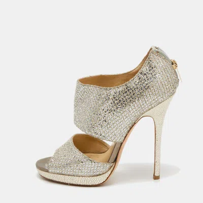 Pre-owned Jimmy Choo Metallic Silver Glitter Private Platform Sandals Size 37