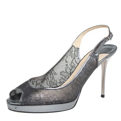 Pre-owned Jimmy Choo Metallic Silver Lace And Leather Nova Sandals Size 40