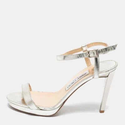 Jimmy Choo Metallic Silver Leather Minny Ankle Strap Sandals