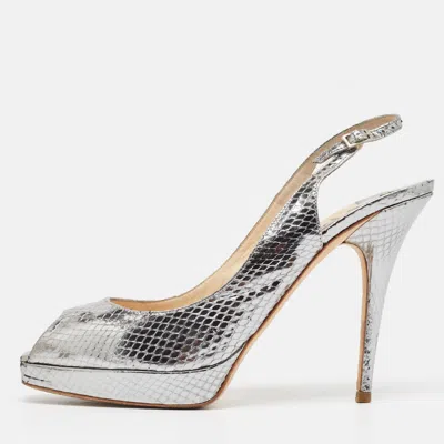 Pre-owned Jimmy Choo Metallic Snakeskin Embossed Leather Platform Slingback Sandals Size 42