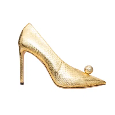 Jimmy Choo Metallic Snakeskin Orb Pumps - '10s