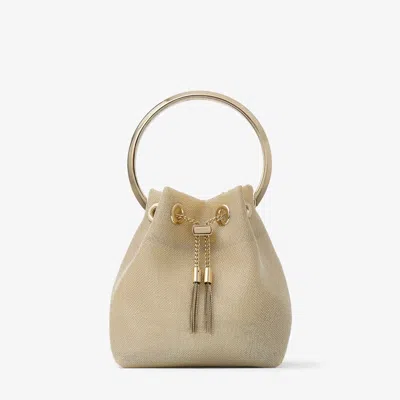 Jimmy Choo Metallic Top-handle Bucket Pouch In Champaglg