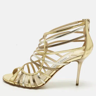 Pre-owned Jimmy Choo Metallic/silver Leather Glenys Gladiator Sandals Size 39 In Gold