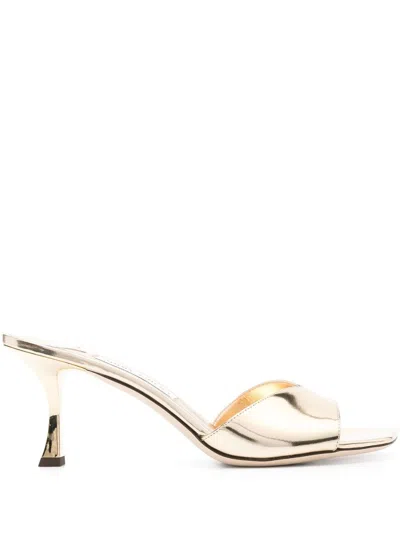 JIMMY CHOO GOLD-TONE SKYE 70 LEATHER SANDALS