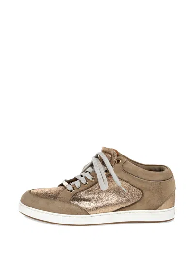 Pre-owned Jimmy Choo Miami Glitter Suede Sneakers In Neutral