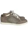 Jimmy Choo Miami Lace Up Sneakers In Beige Glitter And Suede