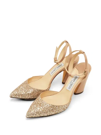 Pre-owned Jimmy Choo Micky Ankle-wrap Pumps In Gold