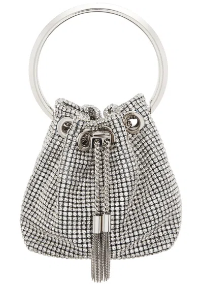 Jimmy Choo Micro Bon Bon Bucket Crystal-embellished Bucket Bag In Silver