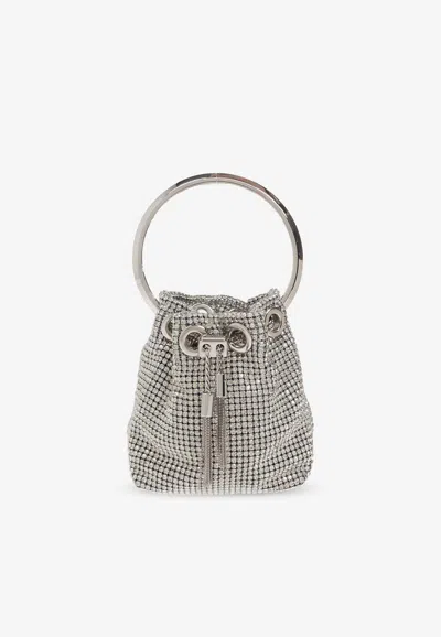 Jimmy Choo Micro Bon Bon Crystal-embellished Bucket Bag In Silver
