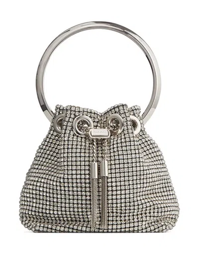 Jimmy Choo Womens Silver Bon Bon Micro Crystal-embellished Mesh Top-handle Bag