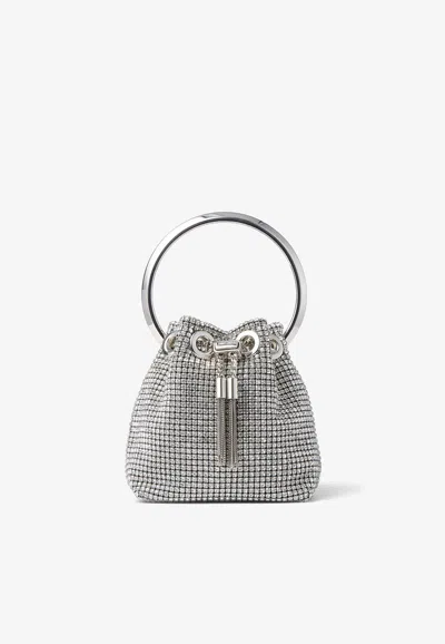 Jimmy Choo Micro Bon Bon Crystal-embellished Top Handle Bag In Silver