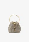 Jimmy Choo Micro Bon Bon Crystal Mesh Top Handle Bag In Champagne