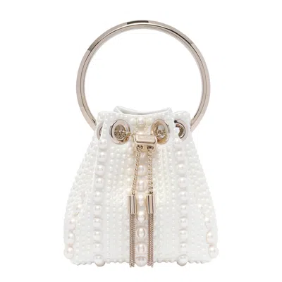 Jimmy Choo Bon Bon Pearl-embellished Mini Bag In White