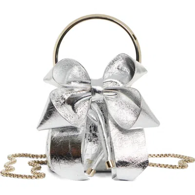 JIMMY CHOO JIMMY CHOO MICRO BON BON METALLIC LEATHER DRAWSTRING TOP HANDLE POUCH
