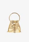 Jimmy Choo Micro Bon Bon Metallic Lizard Leather Bucket Bag In Gold