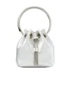 Jimmy Choo Drawstring Design Metallic Handbag With Circular Handle In Silver