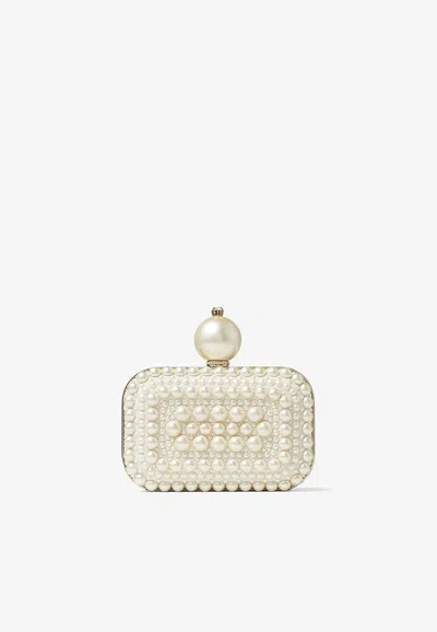 Jimmy Choo Micro Cloud Pearl Embellished Clutch In White
