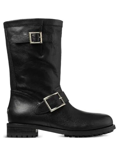 Jimmy Choo Mid-height Black Leather Biker Boots With Adjustable Straps