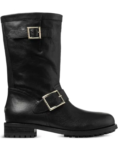 Jimmy Choo Mid-height Black Leather Biker Boots With Adjustable Straps