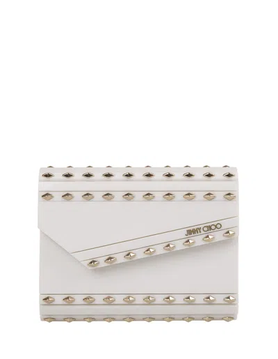 Jimmy Choo Milk Candy Clutch Bag With Golden Studs In White